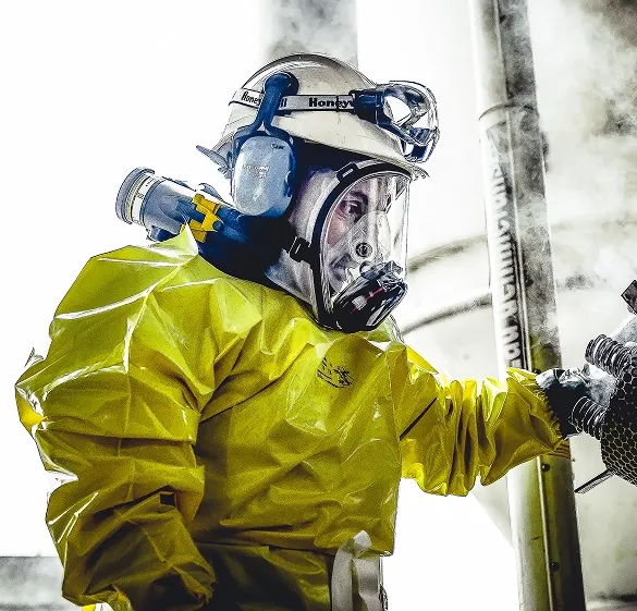 Worker in yellow suit