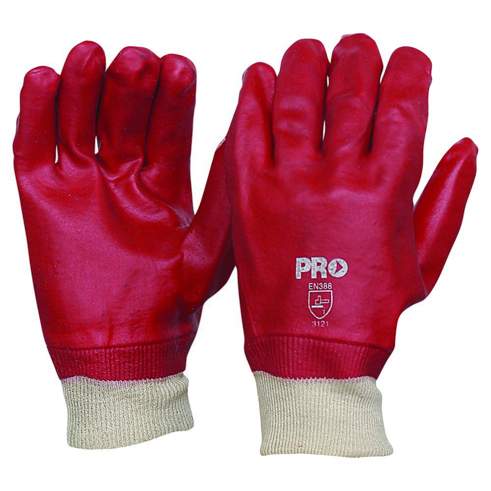 [PVC27KW] 27cm Red PVC / Knit Wrist Gloves Large
