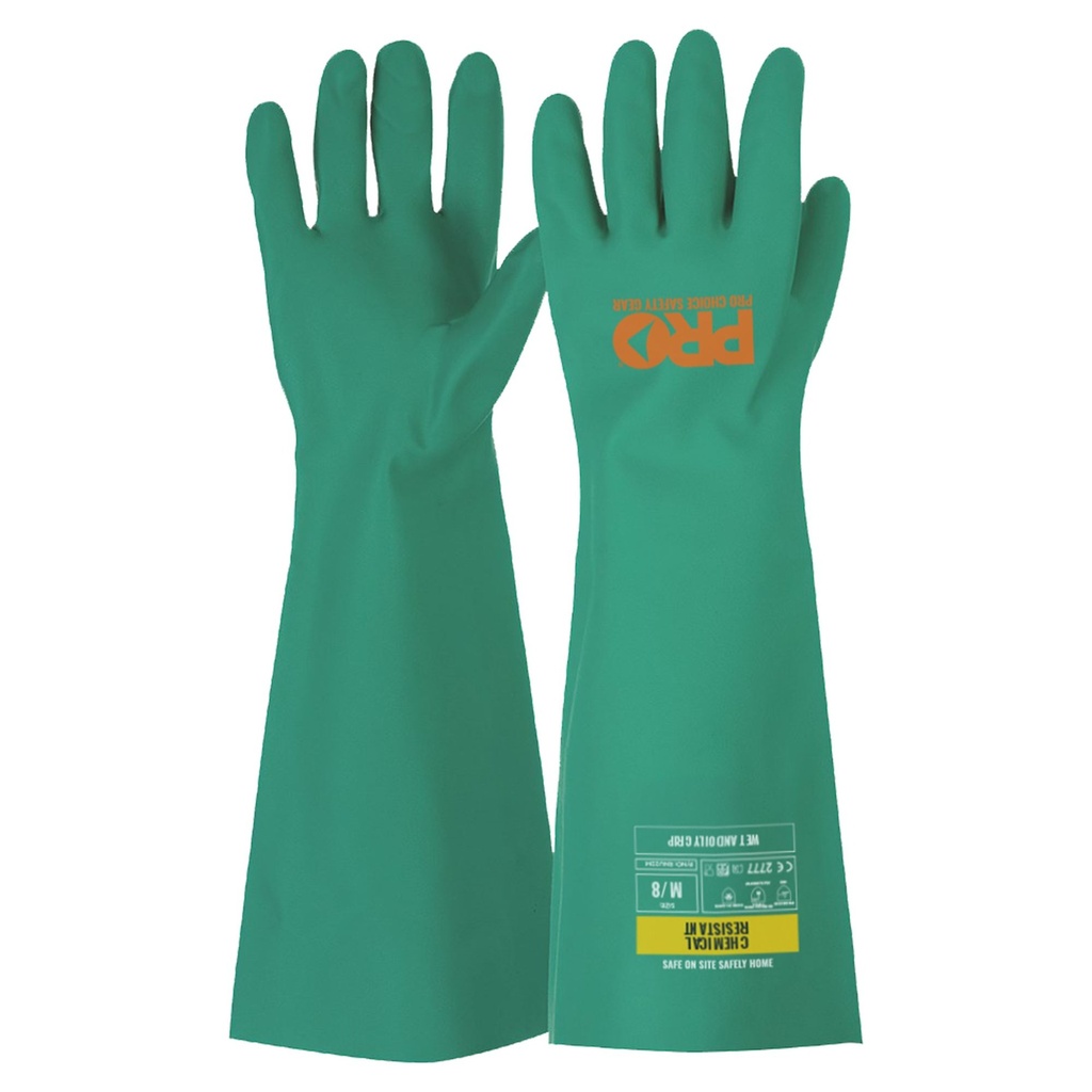 [RNU22_M] 45Cm Green Nitrile Gauntlet Gloves (M)