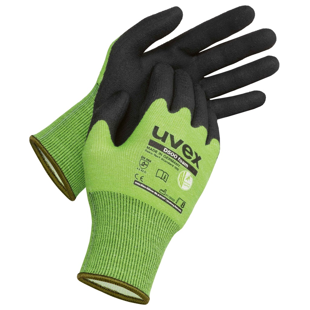uvex D500 HPE foam palm coat twinflex cut D glove size